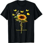 Faith in Bloom: Stunning Sunflower, Cross, and Butterfly Christian Tee