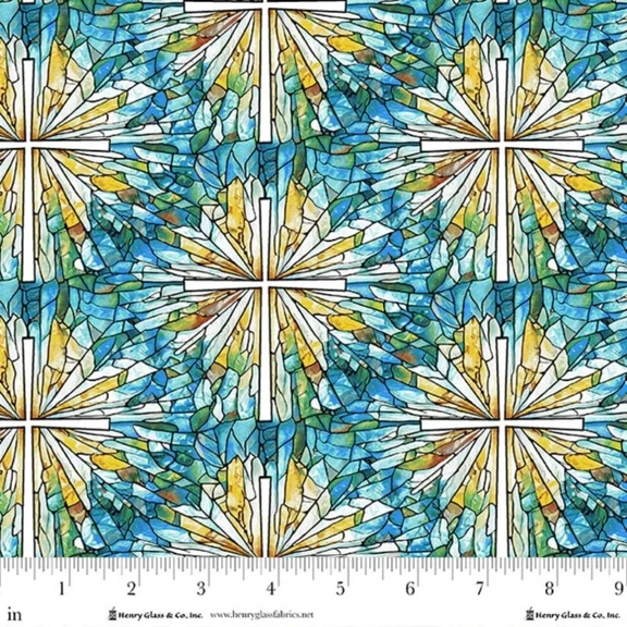 Faith in Full Color Stained Glass Cross Cotton Fabric (1 yard)