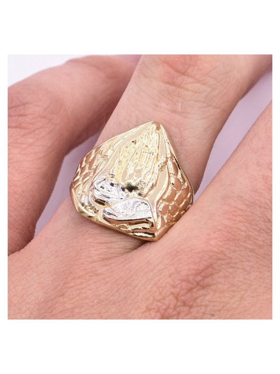 Faith's Embrace Praying Hand Men’s Adult Ring 10K Yellow White Gold, 5.95 Gr - GOLDUM NYC