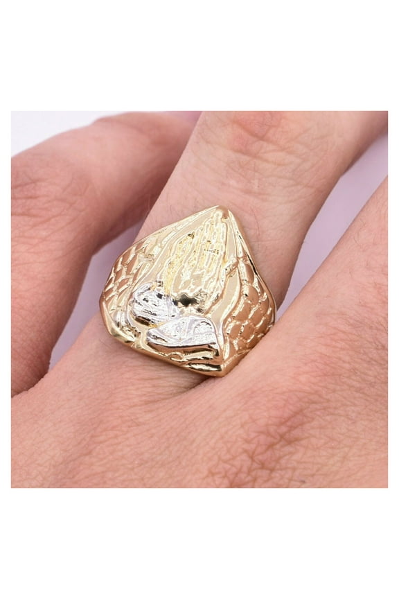 Faith's Embrace Praying Hand Men’s Adult Ring 10K Yellow White Gold, 5.95 Gr - GOLDUM NYC