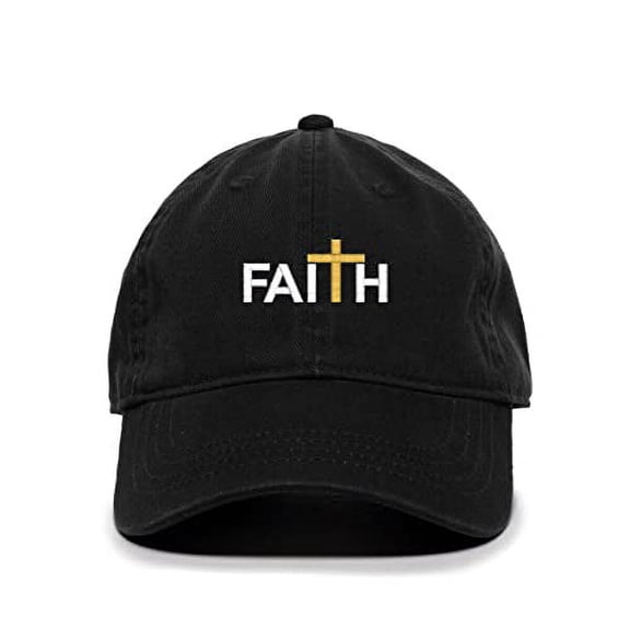 Faith with Cross Christianity Baseball Cap Embroidered Cotton Adjustable Dad Hat Black