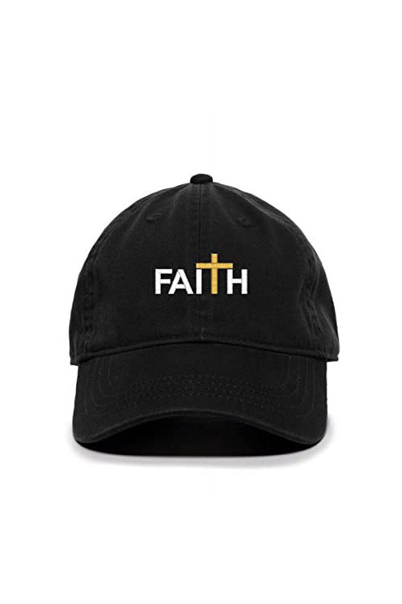 Faith with Cross Christianity Baseball Cap Embroidered Cotton Adjustable Dad Hat Black