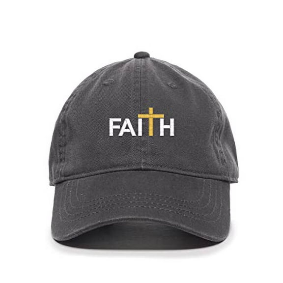 Faith with Cross Christianity Baseball Cap Embroidered Cotton Adjustable Dad Hat Charcoal