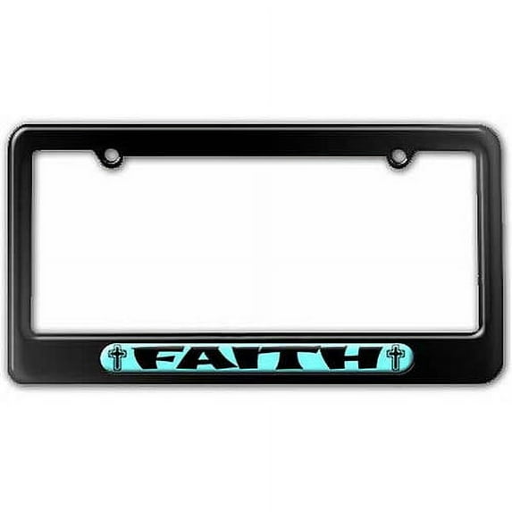Faith with Cross, Religious Christian Light Blue License Plate Tag Frame, Multiple Colors