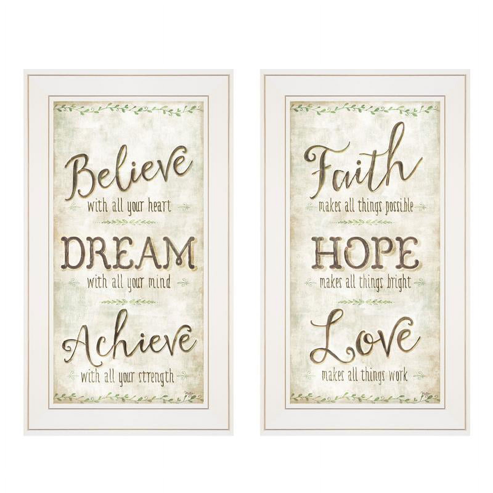Faith and Believe White Framed Canvas Quote Prints Set