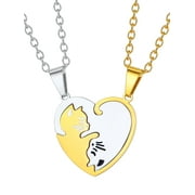 FaithHeart 2pcs Cute Cat Matching Puzzle Necklaces Stainless Steel BFF Heart Pendant Necklaces for Women Men Couple Friendship Jewelry Gift for Mothers Day