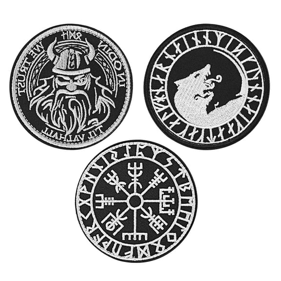 FaithHeart 3 Pcs Military Morale Patches Viking Wolf Norse Rune Compass Odin Embroidered Emblem with-Velcro Gifts for Son Grandson Brother Christmas