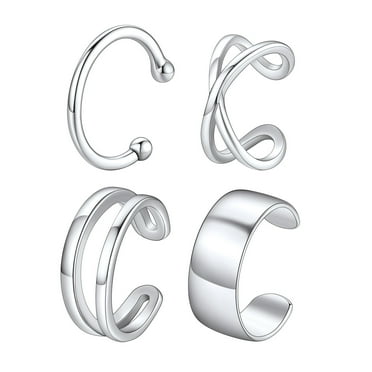 FaithHeart 4 Pcs Helix Ear Cuff Set for Women Non Pierced 925 Sterling Silver Earrings Dainty Criss Cross Double Lines Adjustable Minimalist Ear Clips
