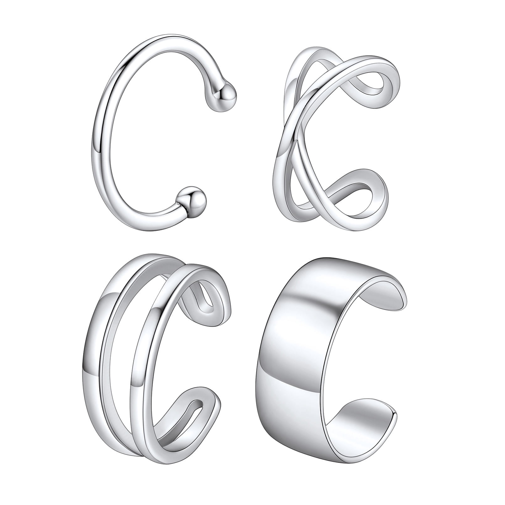 FaithHeart 4 Pcs Helix Ear Cuff Set for Women Non Pierced 925 Sterling Silver Earrings Dainty Criss Cross Double Lines Adjustable Minimalist Ear Clips Jewelry Gift for Mom Mothers Day