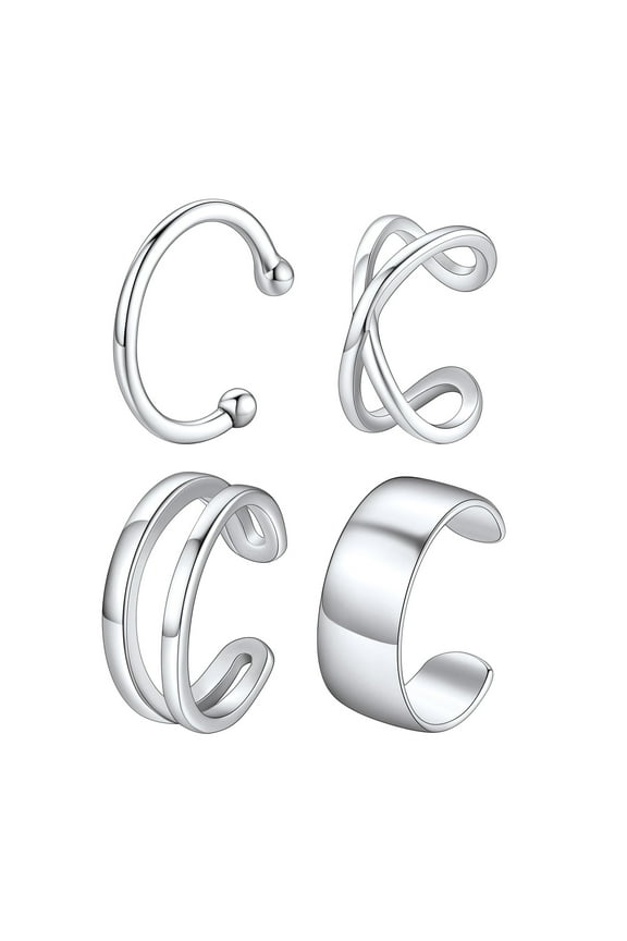 4 Pcs Helix Ear Cuff Set for Women Non Pierced 925 Sterling Silver Earrings Dainty Criss Cross Double Lines Adjustable Minimalist Ear Clips Jewelry Gift for Mom Mothers Day