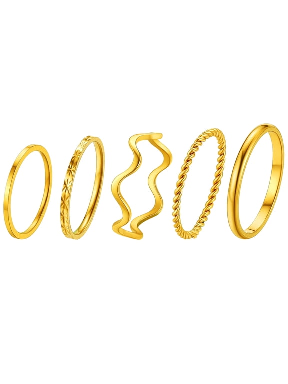 5pcs Knuckle Rings Set for Women Stainless Steel Thin Dome Simple Finger Rings Stackable Smooth Polished Surface Birthday Anniversary Party Present