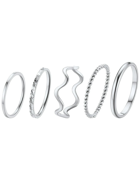 FaithHeart 5pcs Rings Set Stainless Steel Thin Cute Rings Stackable Polished for Women
