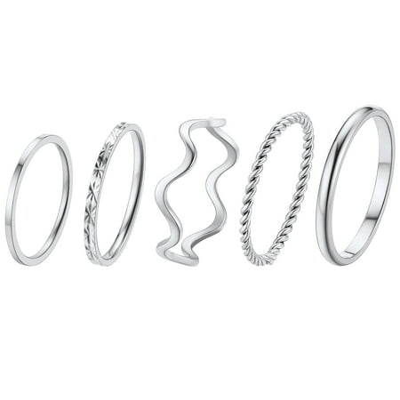 FaithHeart 5pcs Rings Set for Women Stainless Steel Thin Cute Stackable Polished Midi Finger Rings Birthday Anniversary Party Jewelry Gift for Daughter Girlfriend