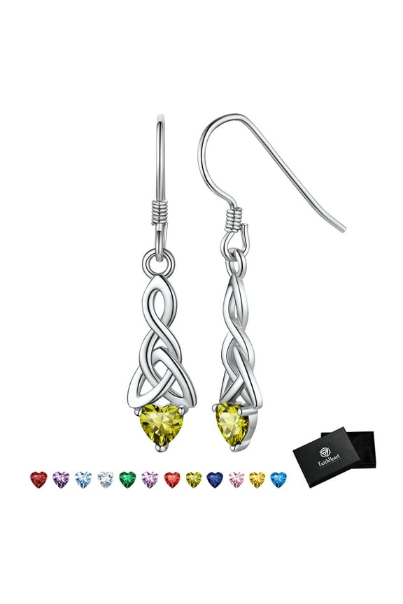 925 Sterling Silver Birthstone Earrings for Women August Peridot Heart Earrings Celtic Knot Dangle Drop Earrings Jewelry Gift for Daughter Mom Birthday Mothers Day Thanksgiving