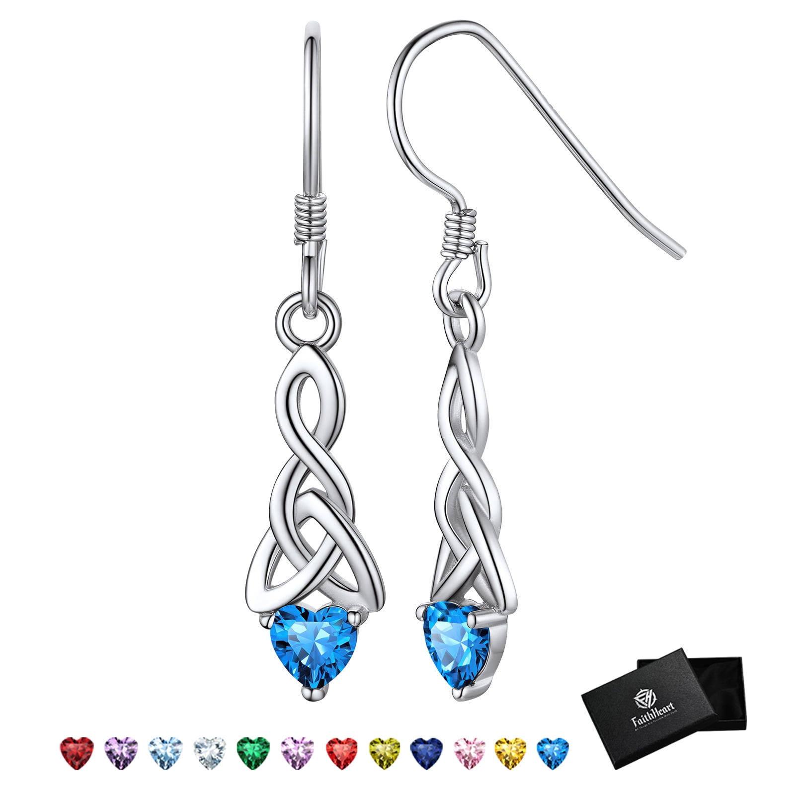FaithHeart 925 Sterling Silver Birthstone Earrings for Women December Heart Earrings Celtic Knot Dangle Drop Earrings Dainty Jewelry Gift for Granddaughter Sister Friends Birthday Christmas
