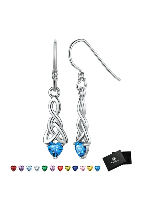 925 Sterling Silver Birthstone Earrings for Women December Heart Earrings Celtic Knot Dangle Drop Earrings Dainty Jewelry Gift for Granddaughter Sister Friends Birthday Christmas