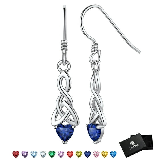 FaithHeart September Sapphire Heart Birthstone Earrings for Women 925 Sterling Silver Celtic Knot Dangle Drop Earrings Gemstone Jewelry Gift for Granddaughter Sister Friends Birthday Christmas