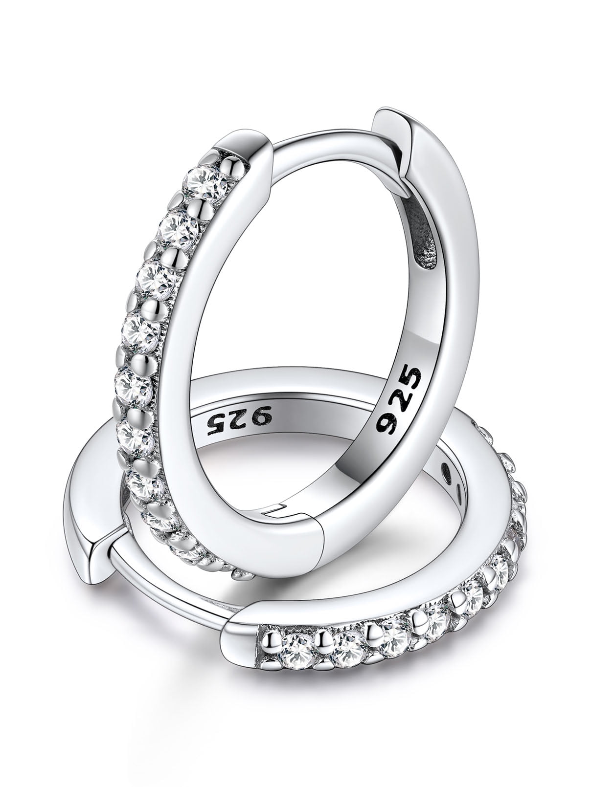 FaithHeart 925 Sterling Silver Huggie Hoop Earrings for Women, Small Round Cubic Zirconia CZ Earrings Lightweight Silver Earrings for Her Sensitive Ears Christmas Jewelry Gift 10mm