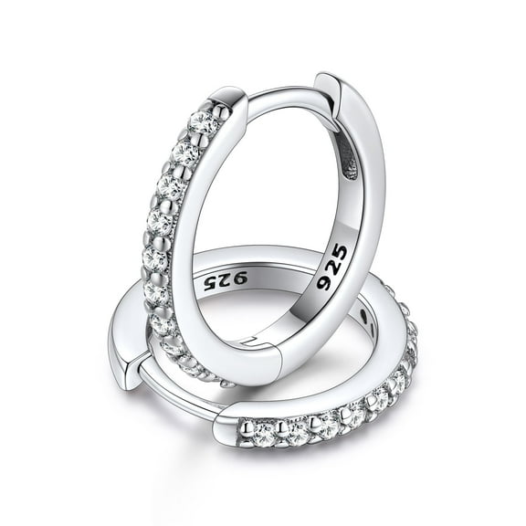FaithHeart 925 Sterling Silver Huggie Hoop Earrings for Women, Small Round Cubic Zirconia CZ Earrings Lightweight Silver Earrings for Her Sensitive Ears Christmas Jewelry Gift 10mm