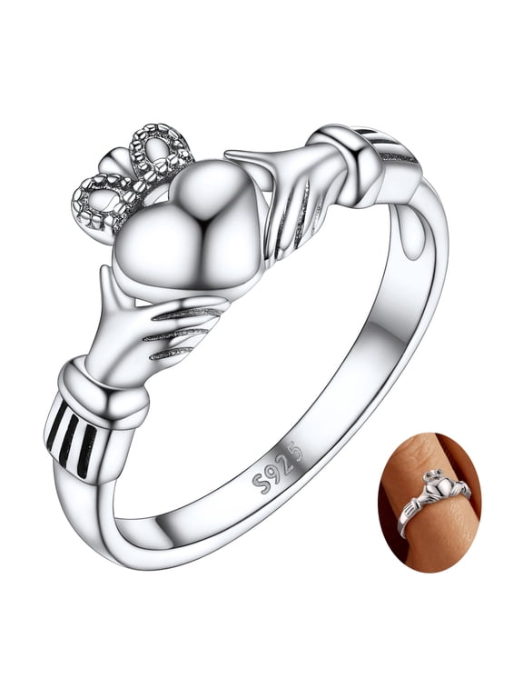 925 Sterling Silver Irish Claddagh Ring for Women, Stackable Love Heart Celtic Knot Ring Crown Promise Engagement Wedding Band Jewelry Gift for Friends Christmas Size 8