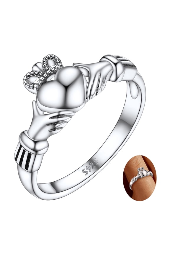 925 Sterling Silver Irish Claddagh Ring for Women, Stackable Love Heart Celtic Knot Ring Crown Promise Engagement Wedding Band Jewelry Gift for Girlfriend Anniversary Size 12
