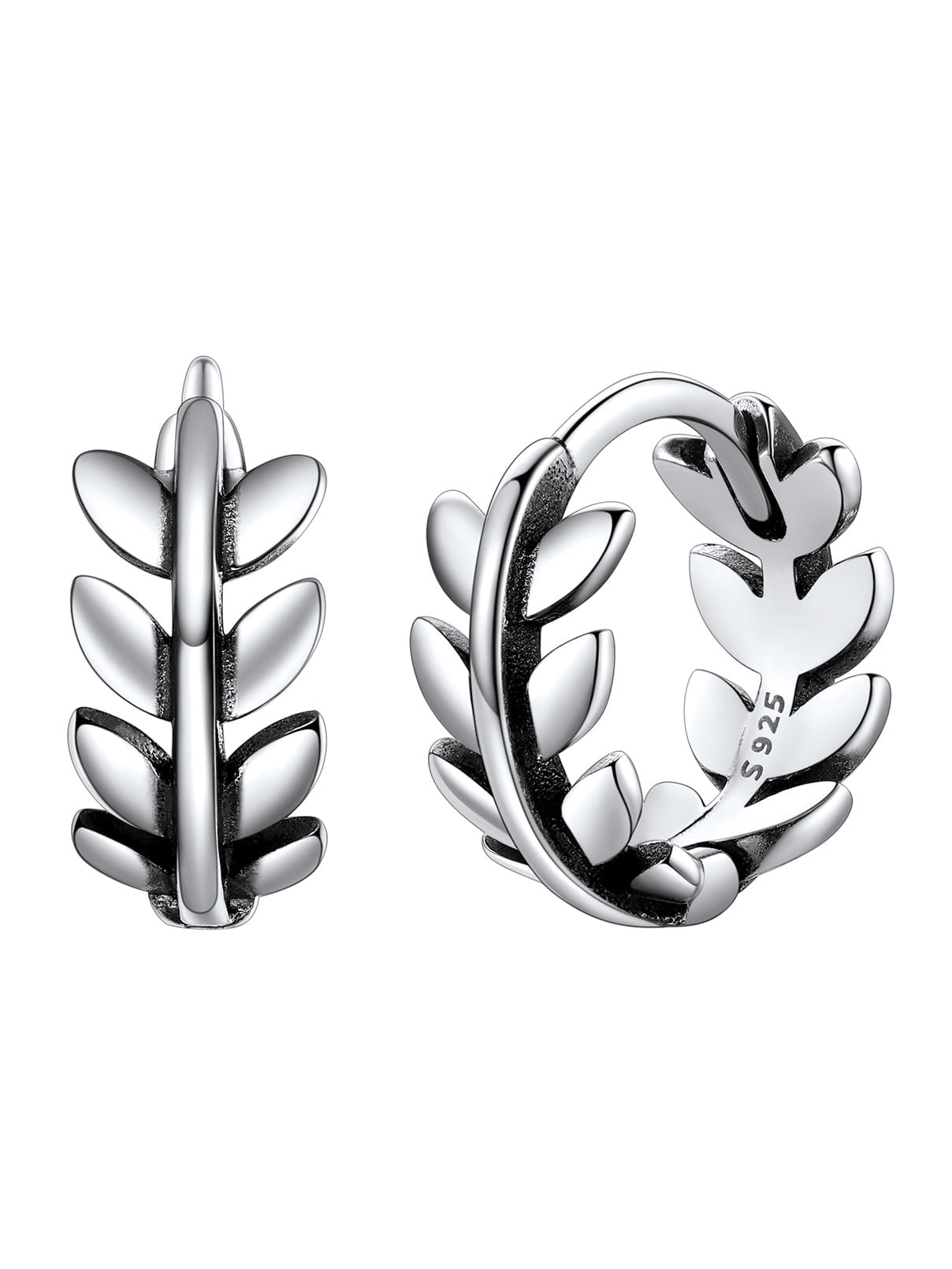 FaithHeart 925 Sterling Silver Leaf Huggie Hoop Earrings for Women Lightweight Dainty Hypoallergenic Small 9mm Cartilage Huggies Silver Earrings Jewelry Gift for Friends Wife Anniversary