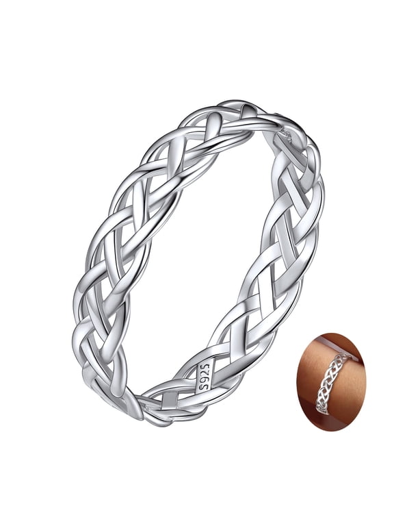 925 Sterling Silver Ring for Women, Stackable Simple Celtic Knot Ring Eternity Promise Engagement Wedding Band Jewelry Gift for Love Friendship Size 7