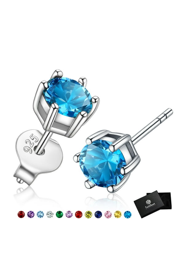 925 Sterling Silver Round Stud Earrings for Women December Blue Topaz Birthstone Earrings Jewelry Gift for Friends Birthday Christmas