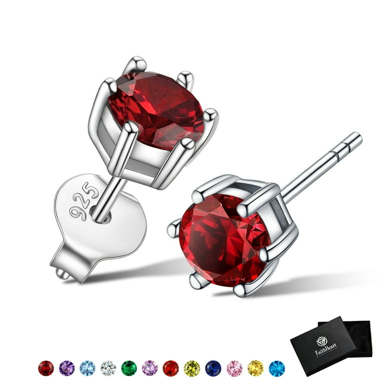Sterling Silver Round Stud Earrings - Garnet Sterling Silver Round Stud Earrings - Garnet