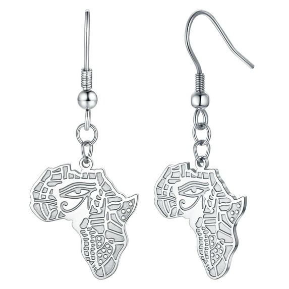 FaithHeart Africa Map Earrings for Women Stainless Steel Dangle Drop Evil Eye Earrings Trendy Jewelry Birthday Valentines Mothers Day Christmas Jewelry Gift