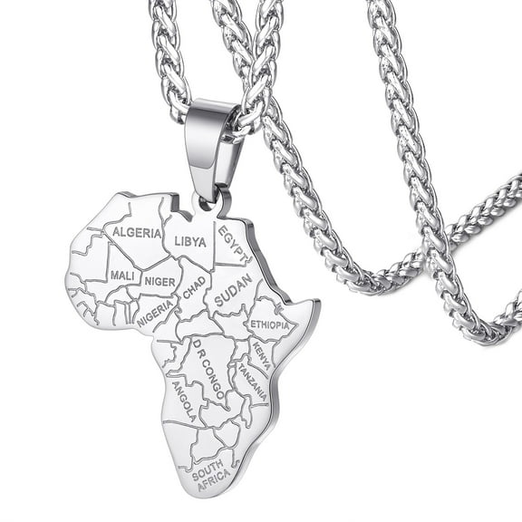 FaithHeart African Map Pendant Necklace for Men Women Stainless Steel Hip Hop Punk Jewelry Gift for Boyfriend Husband Birthday Christmas