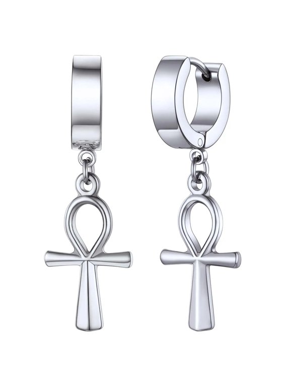 Ankh Cross Earrings for Women Dangle Hinged Huggie Hoops Stainless Steel Egyptian Drop Earrings Jewelry Gifts for Daughter Birthday