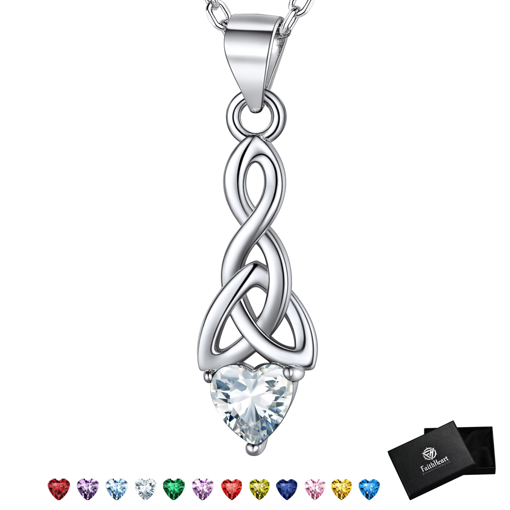 FaithHeart April Birthstone Heart Necklace for Women Celtic Knot Pendant Necklace 925 Sterling Silver Sister Friend Christmas Birthday Jewelry Gift