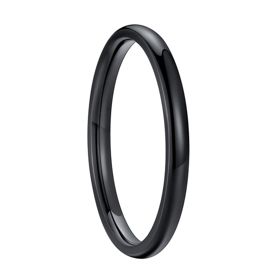 FaithHeart Band Rings for Men Women Stainless Steel Classic Plain Ring 2mm Width Polished Black Wedding Band Jewelry Gift for Husband Boyfriend Valentines Day