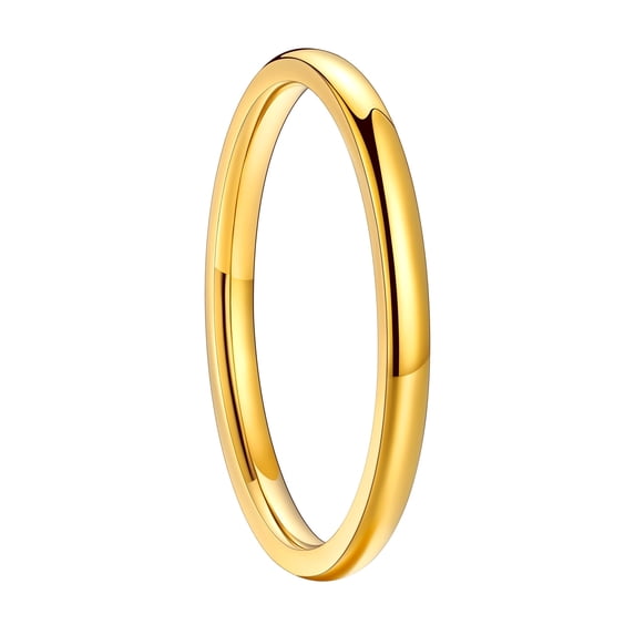 FaithHeart Band Rings for Men Women Stainless Steel Classic Plain Ring 2mm Width Polished Gold Plated Wedding Band Jewelry Gift for Husband Boyfriend Valentines Day