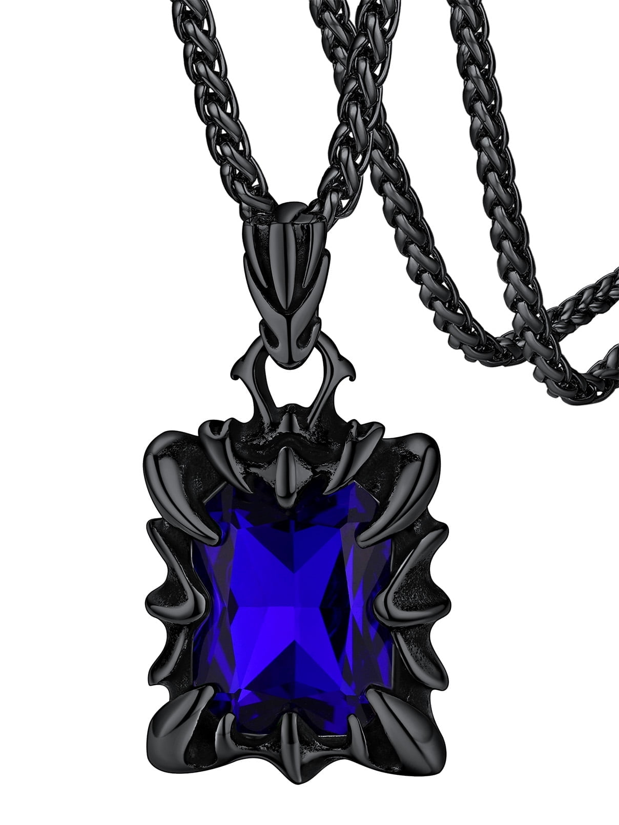 FaithHeart Blue Crystal Dragon Claw Pendant Necklace for Men