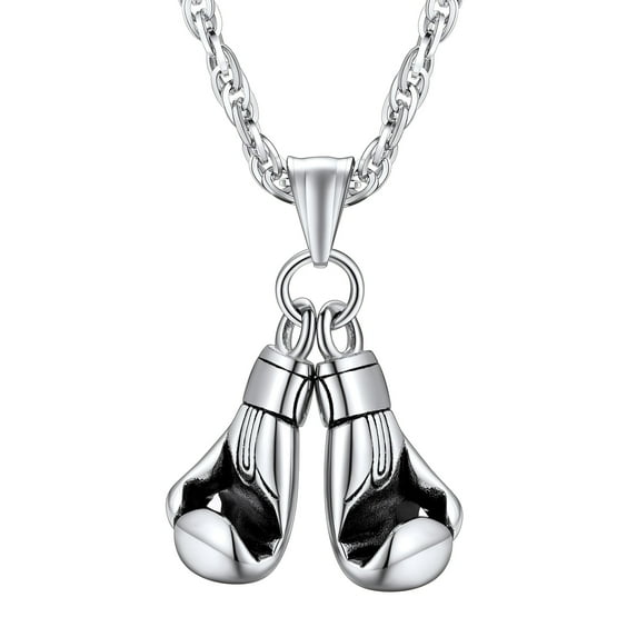 FaithHeart Boxing Gloves Necklace for Men Sturdy Gold Plated Stainless Steel Hip Hop 3D Sport Pendant Necklace Jewelry Gift for Father Son Boyfriend Grandson Valentines Day