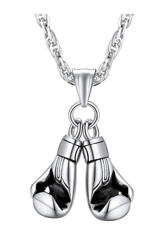 Boxing Gloves Necklace for Men Sturdy Gold Plated Stainless Steel Hip Hop 3D Sport Pendant Necklace Jewelry Gift for Father Son Boyfriend Grandson Valentines Day