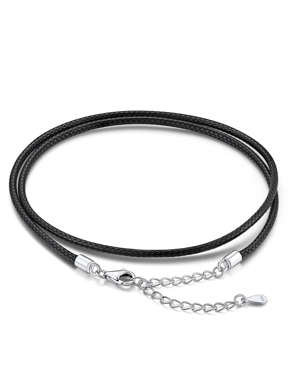 FaithHeart Braided Leather Cord Necklace for Men Women 925 Sterling Silver Snap Clasp, 2MM Waterproof Black Woven Wax Rope Chain for Pendant Jewelry Gift for Grandson Christmas