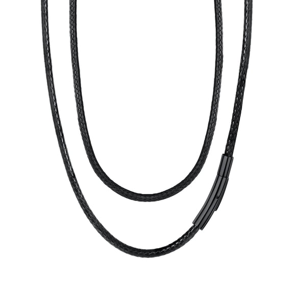FaithHeart Braided Leather Cord Necklace for Men Women Stainless Steel Black Snap Clasp, 3MM Waterproof Black Woven Wax Rope Chain for Pendant Jewelry Gift for Husband Anniversary