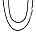 thumbnail image 1 of FaithHeart Braided Leather Cord Necklace for Men Women Stainless Steel Snap Clasp, 2MM Waterproof Black Woven Wax Rope Chain for Pendant Jewelry Gift for Dad Father's Day, 1 of 11