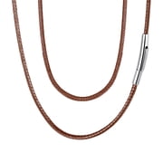 FaithHeart Braided Leather Cord Necklace for Men Women Stainless Steel Snap Clasp, 2MM Waterproof Brown Woven Wax Rope Chain for Pendant Jewelry Gift for Girlfr