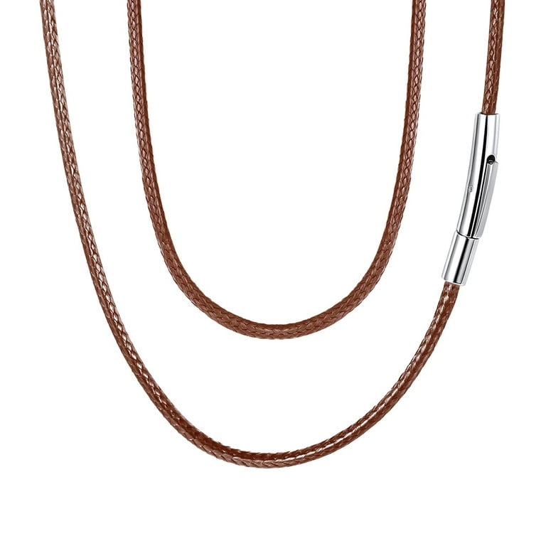 FaithHeart Braided Leather Cord Necklace for Men 2MM Brown Woven