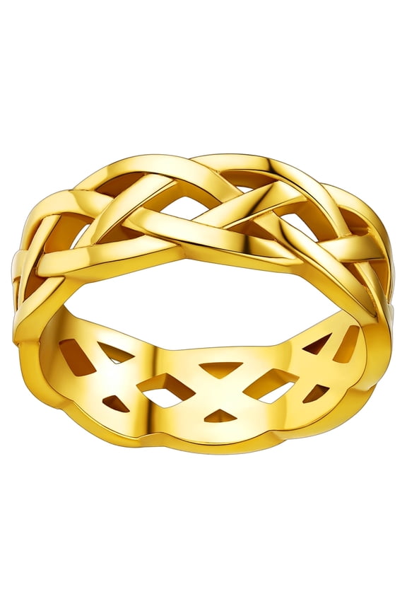 Celtic Knot Band Rings for Men Gold Plated Stainless Steel Viking Irish Engagement Bands Eternity Love Finger Charms Old-School Stackable Rings Jewelry Gift for Friends Size 9