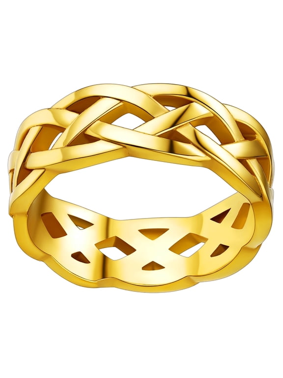 Celtic Knot Band Rings for Men Gold Plated Stainless Steel Viking Irish Engagement Bands Eternity Love Finger Charms Old-School Stackable Rings Jewelry Gift for Friends Size 9