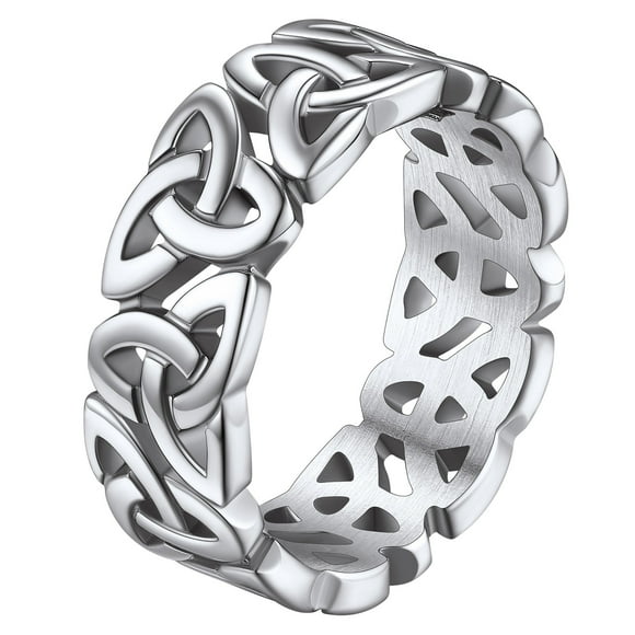 FaithHeart Celtic Knot Band Rings for Men Stainless Steel Viking Irish Wedding Bands Old-school Stackable Rings Size 10