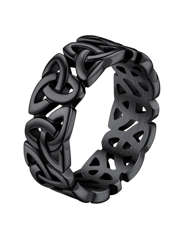Celtic Knot Band Rings for Men Black Stainless Steel Viking Irish Engagement Bands Ireland Finger Charms Old-School Stackable Rings Valentine's Day Jewelry Gift Size 11