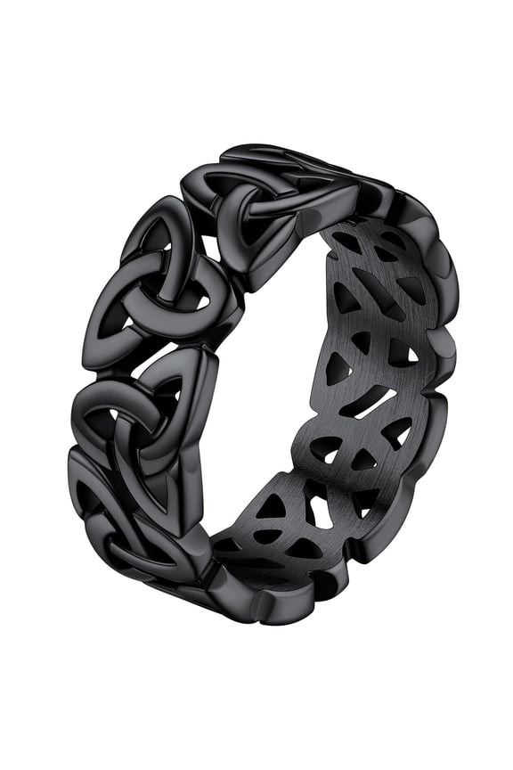 Celtic Knot Band Rings for Men Black Stainless Steel Viking Irish Engagement Bands Ireland Finger Charms Old-School Stackable Rings Valentine's Day Jewelry Gift Size 11