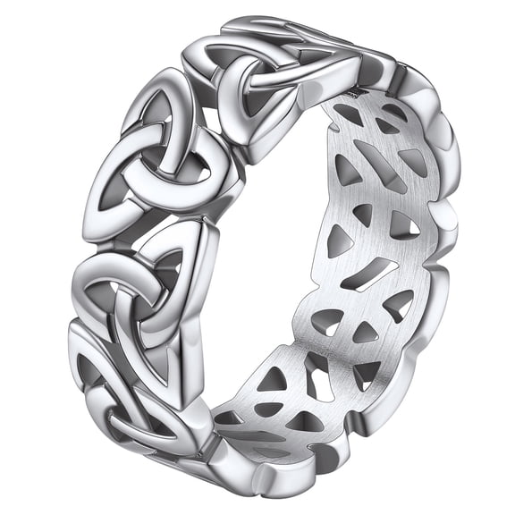 FaithHeart Celtic Knot Band Rings for Men Silver Stainless Steel Viking Irish Engagement Bands Ireland Finger Charms Vintage Stackable Rings Valentine's Day Jewelry Gift Size 11