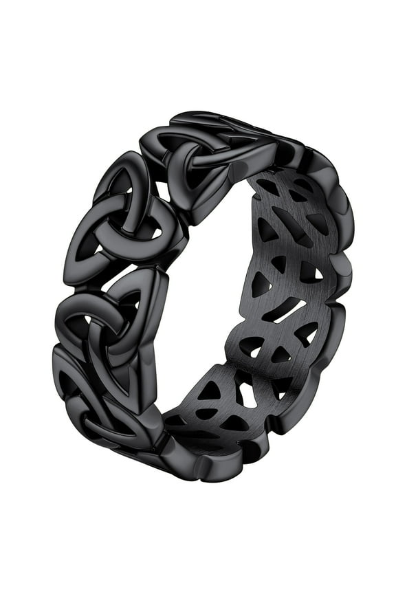 Celtic Knot Band Rings for Men Black Stainless Steel Viking Irish Engagement Bands Ireland Finger Charms Old-School Promise Rings Christmas Jewelry Gift Size 13